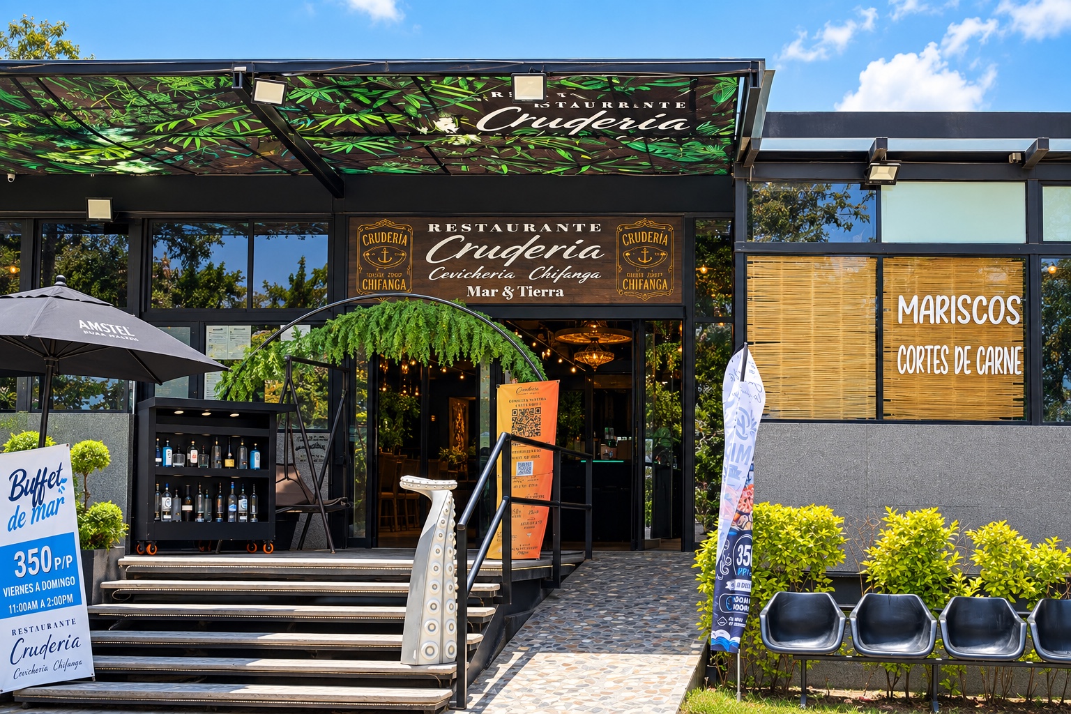 Fachada y entrada de Cruderia Cevicheria Chilanga en Hacienda Ojo de Agua, Tecámac